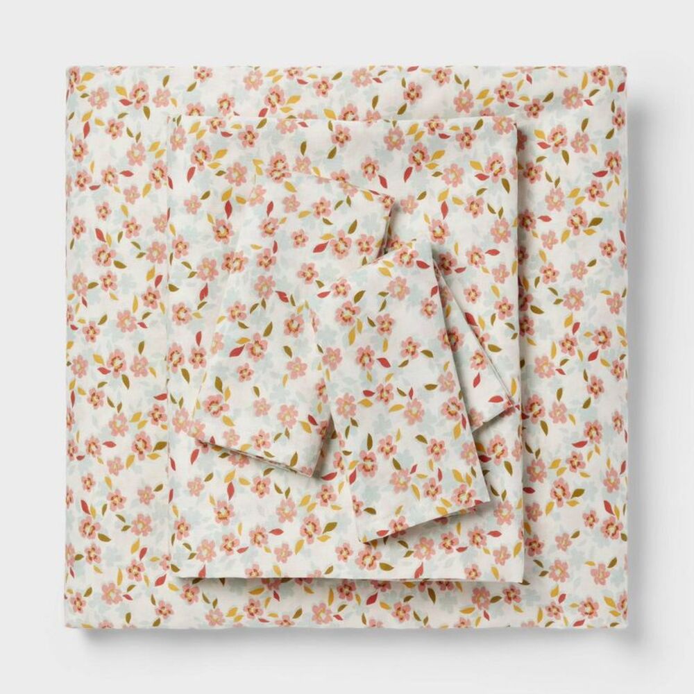 Full Cotton Blend Sateen Sheet Set Pink Floral - Room Essentials